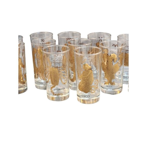 Vintage Mid-Century Libby Zodiac Highball Glasses 23kt Gold  Design Set Of 12 As - Picture 11 of 15